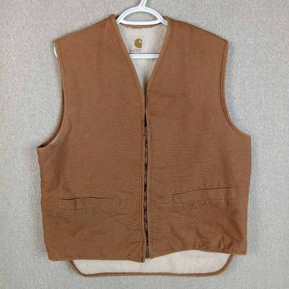 Carhartt Sherpa Lined Fleece Vest Mens Large Brown Duck Canvas Full Zip Work - Picture 1 of 7